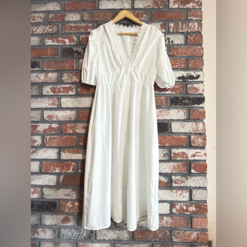 SHEIN White Lace Trim Midi Dress
